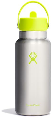 Hydro Flask 32 Oz Wide Flex Straw Cap Bottle - Insulated Stainless Steel - Wide Straw Lid, Non Spill, Leakproof in Stainless Steel Lime
