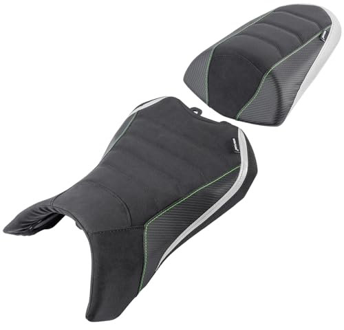 Lorababer Motorrad-Leder-Sitzkissen für Vordersitz, Fahrersitz, hinten, Beifahrersitzkissen, passend für Ninja 1000SX 1000 SX 2022 2023, Druckentlastung, weicher Sozius, Schwarz und Grau