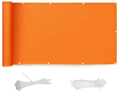 Balkon-Sichtschutz, 0,7 x 5 m, UV-beständig, Polyester, Zaun, Sonnenschutz für Hinterhof, Terrasse, Veranda, Zaun, orangefarbenes buntes Design für zusätzlichen Schutz der Privatsphäre