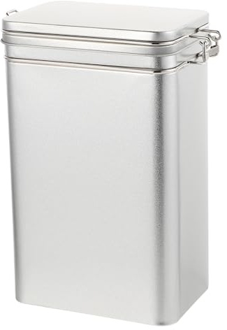 WATIIFUFU Kaffee Vorratsdose Aus WeißBlech Mit Retro Design Luftdichter KaffeebehäLter FüR Bohnen Und Pulver Quadratische Aufbewahrungsdose FüR KüChe Und Haushalt Silber 7.5X4.7X3.1 Zoll