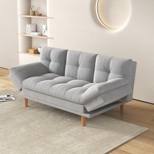 CONCEPTO FÁBRICA | Sofá Convertible Modulable de 3 plazas | Diseño Kalmar Gris Claro | Tejido 100% Poliéster | Sofá Cama Funcional | Reposabrazos y soporte central abatibles, respaldo reclinable