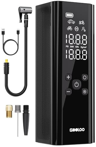 GOOLOO GT150 Car Tyre Inflator Air Compressor, 4X Faster Portable Car Tyre Pump 7500mAh 150PSI Digital Bicycle Pump with Auto-Shutoff, Cordless Electric Air Pump for Bikes Balls Cars with LED Screen