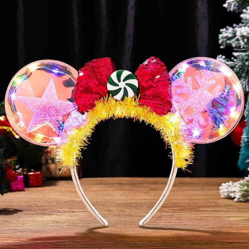 Evlry LED Oreilles de Souris Bandeaux Noeud à Paillettes Bandeaux Accessoires Cheveux de Fête Cosplay Costume pour Femmes