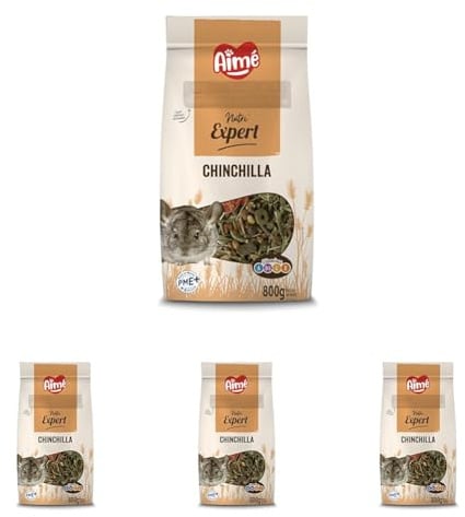 Aimé | Nutri'Expert | Nourriture pour Chinchilla | Mélange Premium Varié pour Rongeur | A Base de vitamines A, D3, E, C | Fabriqué en France | 800g, 1 Pack (Lot de 4)