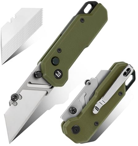 Hightron Vectron Klappmesser, 6CM SK2-Klinge (mit 10 Klingen), G10-Griff, Taschenclip, Schnellwechselsystem, EDC für Büro, Herren und Damen, Olivgrün