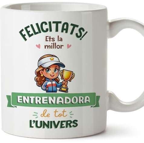 MUGFFINS Tazas para ENTRENADORA mujer - En Catalán - Millor Univers Trofeu - 11 oz / 330 ml - Regalo original y divertido