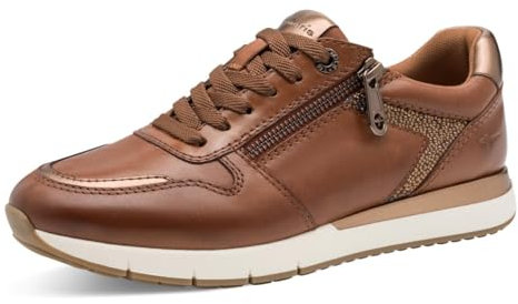 Tamaris Comfort Damen Sneaker flach Rund mit Reißverschluss, Braun (Cognac), 39 EU