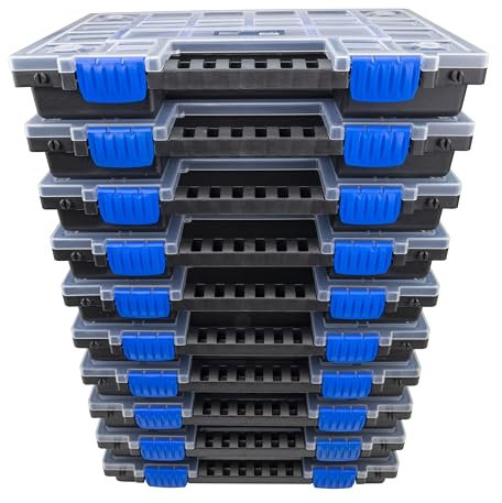 HASKYY Maletín surtido, 10 organizadores XL, divididos y apilables, 345 x 249 x 50 mm, caja de herramientas con tornillos, compartimentos