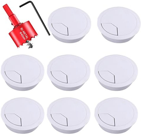 60mm hole saw drill bit and 8 pieces tabletop cable hole cover - white plastic washer and high speed steel cutter