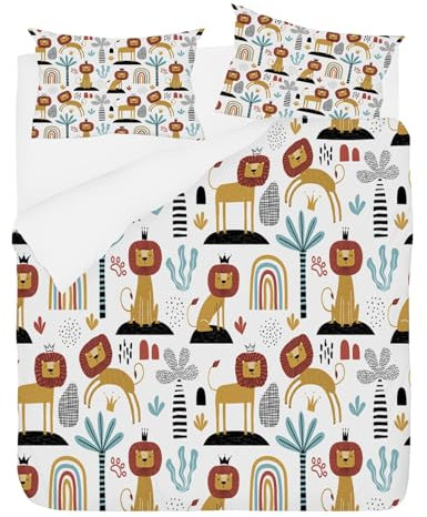 Bettwäsche 155x220 cm Wald Dschungel löwe Tier Bettbezug mit Reißverschluss Schließung für Kinder Wendebettwäsche, Microfaser Bettwäsche-Sets und 2 Kissenbezug 80x80cm XI3