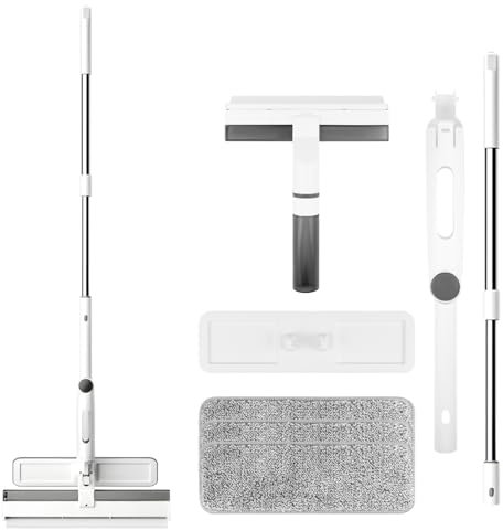 Doksvp Window Buddy 3in1 Fensterwischer mit Abzieher 130CM Teleskop Fensterreiniger Set,180° Fensterputzgerät Fliesen Reinigungsgerät, mit 3 Ersatzbezug, Fensterreinigungsset, für Fenster, Glas