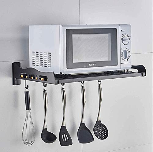 TLLCHYL Supporto per Forno a microonde da cucina, supporto per Forno a microonde, supporto da parete in Acciaio INOX, capacità di carico elevata, Nero (dimensioni 50X35 cm), 60X35 cm