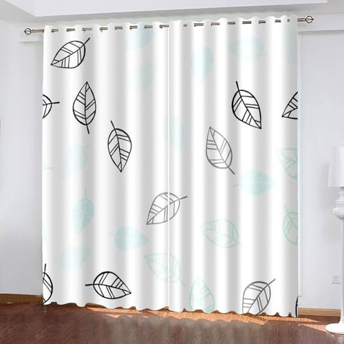 Mesnt Gardine Fenster Küche, 244x274cm Schwarz Grau Weiß Einfaches Blattmuster Vorhang für Fensterbehandlung Wohnzimmer/Küche