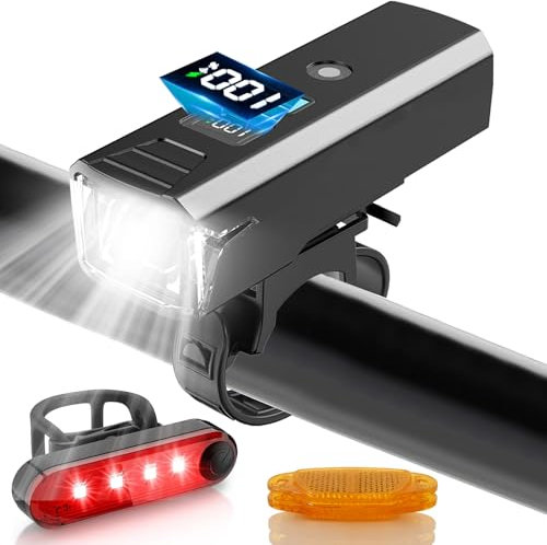 Fahrradlicht Set Fahrradlicht 5 Helligkeitsstufen Fahrradbeleuchtung Fahrrad Reflektoren Aufladbar USB C Fahrrad Zubehör IPX5 Wasserdicht LED Frontlicht und Rücklicht Set für Nachtfahrten Im Freien