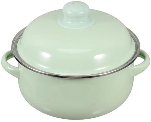 PRETYZOOM 1.7L Emaille Suppentopf Mit Deckel Kochtopf Für Küche Grüner Emaille-topf Mit Doppelgriff-design Für Suppe Nudeln Und Milch Zubereitung (20cm Durchmesser)