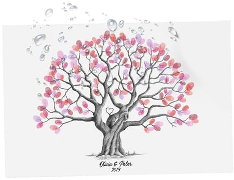 Familien Fingerabdruck Baum Wandbild, Kreatives Gästebuch Mit Baumdesign, Kreative Wohnaccessoires Hochzeitsdeko Familienstammbaum Idee