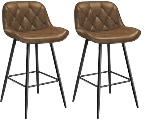 EUGAD Taburetes Altos de Cocina, Set de 2 Taburetes Barra Bar con Respaldo, Sillas Altas de Piel sintética Vintage, Taburetes para Cocina Isla Bistro, Sillas Tapizadas, Marrón Oscuro