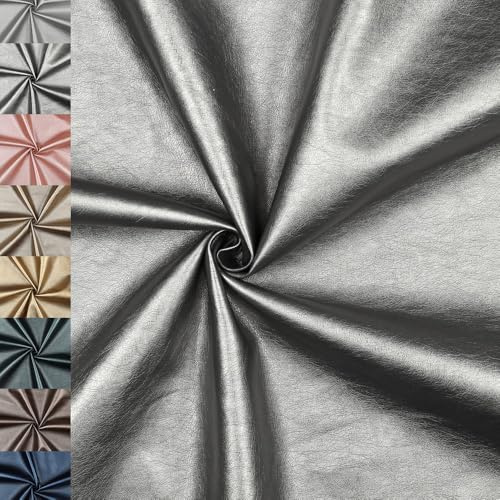 MAGAM-Stoffe Metallic Optik Kunstleder Polsterstoff Kleidung Taschen Meterware ab 50cm (02. Silber)