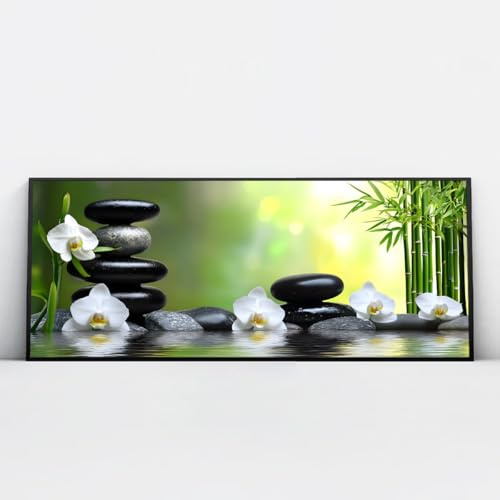 Via Vela Zen bambou grande toile art mural spa pierres blanc orchidée impressions Nature peinture murale Affiches modernes pour salon décor intérieure 60x145cm avec cadre noir