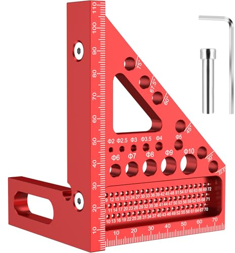 3D Gehrungswinkel 22,5-90° Winkelmaß Aluminiumlegierung Hochpräzises Zimmermannswinkel Anreißen/Bohren/Messen Layout-Messwerkzeug Anreißwerkzeug für Tischler Ingenieure (Rot)