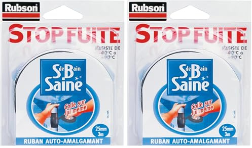 RUBSON Salle de Bain Saine STOP FUITE - Ruban auto-amalgamant pour réparation, étanchéité et protection des tuyaux - 3m*25mm - coloris noir (Lot de 2)