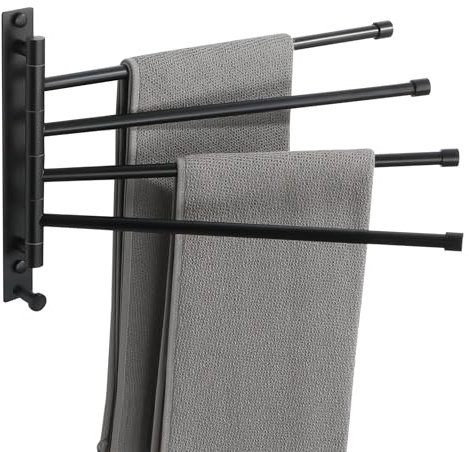 MOOCHE Handtuchhalter mit 4 Ausfahrbarer Arm 37.5CM 304 Edelstahl Schwarz | SUS304 Edelstahl Handtuchhalter mit 180° Schwenkbar Handtuchstange Wandmontage für Küche, WC, Garderobe und Bad