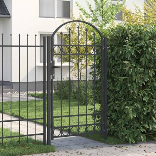 Mokuyary Zauntor mit Schloss Grau 100 x 175 cm Pulverbeschichteter Stahl Zauntür, Gartentür Zauntor Zaun, Hoftür Tor für Garten, Hinterhof, Terrasse