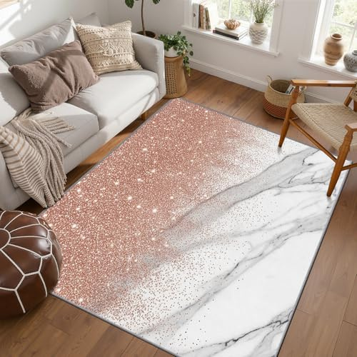 PaxGloz Teppich Rosegold - Teppiche Wohnzimmer Schlafzimmer Mädchenzimmer Prinzessin, Großer Teppich Rosa Weiß Farbverlauf, Weich Kurzflor & Waschbar & rutschfest Wohnzimmerteppich 200x300 cm