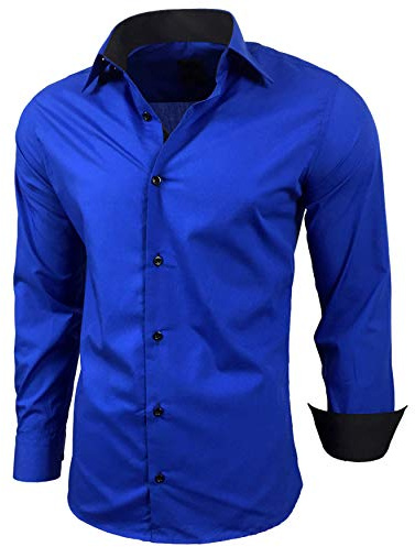 Baxboy Herren-Hemd Slim-Fit Bügelleicht Für Anzug, Business, Hochzeit, Freizeit - Langarm Hemden für Männer Langarmhemd R-44, Farbe:Sax, Größe:XL