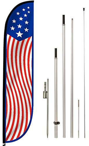 LookOurWay Federflaggen-Set, 3,66 m, Werbeflagge mit Stangen und Erdspieß für Werbeaktionen und Veranstaltungen, American Glory (vertikal) (10M1200073GSet)