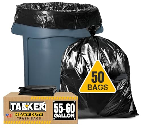Tasker 55 Gallon Trash Bags Heavy Duty, Extra Large Lawn & Leaf Bags, Black