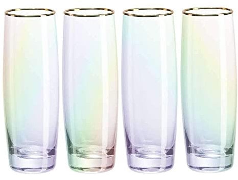 Champagne Glasses Set of 4 | Prosecco Glasses | Gift Boxed | Tinted Borosilicate Drinking Glasses, Suitable for Champagne or Sparkling Wine | Rainbow Stemless Champagne Flutes | 175 ml, by Root7