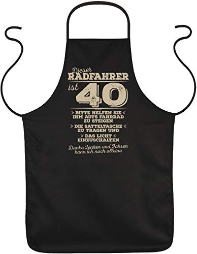 Tini - Shirts 40 Geburtstag Radfahrer Koch-Schürze - Geschenk-Idee Sprüche-Schürze 40 Jahre : Dieser Radfahrer ist 40 Bitte helfen Sie ihm aufs Fahrrad … - Geschenkschürze 40.Geburtstag