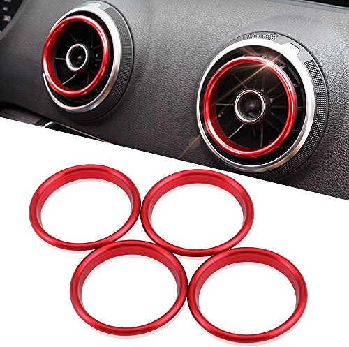 Lega di alluminio Aria Condizionata Presa D'aria Uscita Anello Copertura Trim Decorazione Adesivo per AUDI A3 S3 2013~2020 / Q2 2017+ (Red)