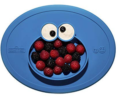 ezpz Sesame Street Cookie Monster Mat - Mantel individual de silicona + placa (azul)