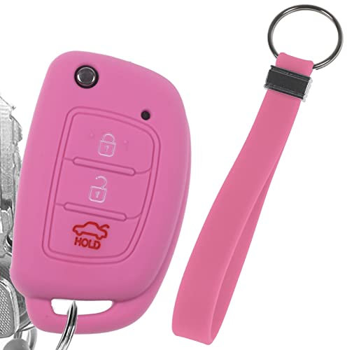 Klapp Schlüssel Hülle + Tag Rosa Kompatibel mit Hyundai i10 i20 ix25 ix35 i40 Accent Tucson