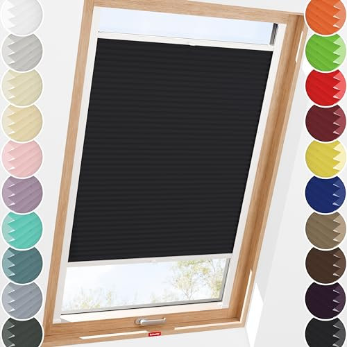Schuette® Dachfenster Plissee mit Bohren zum Anschrauben ● Thermo Kollektion: Dark Night (Schwarz) ● 110-119 x 200-230cm (Breite x Höhe) ● Suprafix Faltrollo Befestigung ● Bequeme Rollo