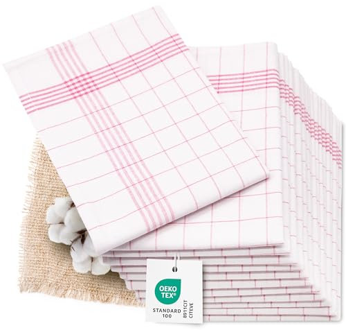 ZOLLNER Set de 12 torchons, Coton et Lin, 60x80 cm, Rouge Blanc à Carreaux