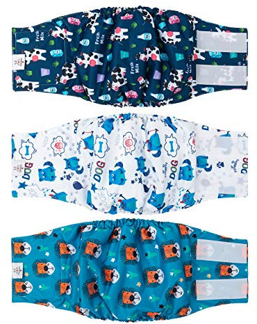 CuteBone Männlich Waschbare Hundewindeln Bauchbänder,3 Stück Wiederverwendbare Hund Bauchband für Rüden Hochsaugfähige Hundewickel mit Flexiblem Klettverschluss DM14M-DE