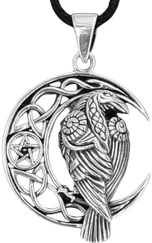 Kiss of Leather Anhänger Rabe im Mond aus 925 Silber mit Baumwollband SI.392