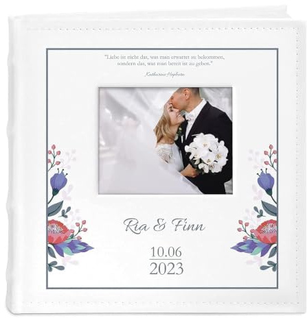 Maverton Einsteckalbum + mit Aufdruck - für 200 Fotos 10x15-100 weiße Seiten - Größe 21x22cm - Weiß - Geschenk für Paare - Hochzeitsgeschenk - Hochzeitstaggeschenke - Verbundenheit