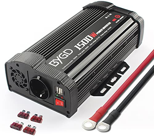 1500W Inverter Potenza, Convertitore Power Inverter Auto Onda Sinusoidale Convertitore DC 12 V a AC 220 V 230 V Adattatore Caricabatterie Trasformatore 2 Porte USB per Ipad, Iphone ecc.