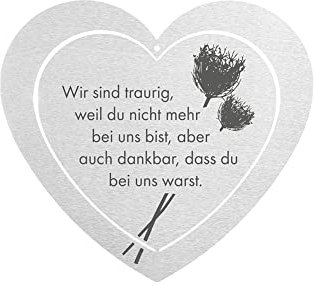 DOLORINO Grabherz aus Edelstahl | wetterfest | mit Spruch Wir sind traurig| ca. 17x15cm