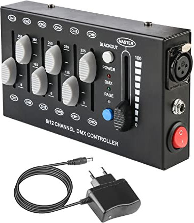 Dmx Controll Lichtmischpult, Dimmer Dmx Controller 12 Kanäle Dimmer Konsole, Mini Tragbarer Dmx512 Controller Klein Lichtpult Dmx Steuerung für Par Lights Fog Machine DJ Disco Licht Dmx Controler