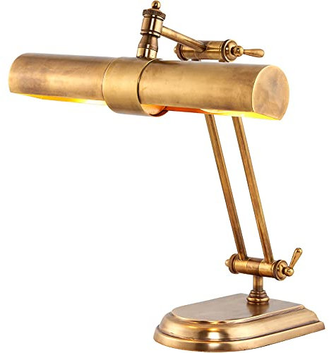 Solid Brass Adjustable Antique Table Lamp Task Light - Twin LED Bulb - Vintage Light Fitting | Bulb Not Included - Requires 2 x 4W LED 14 Bulbs - Non-dimmable - Inline Switch - 240 Lumen Output