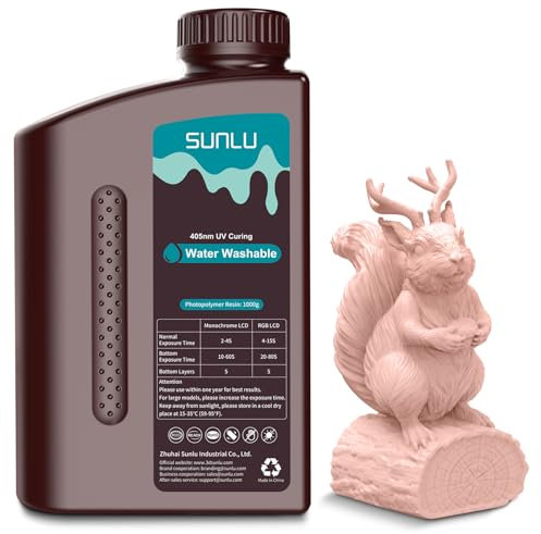 SUNLU Wasser Waschbares 3D Drucker Resin,1kg 405nm UV Schnell Härtend 3D Harz,für 2K 4K 8K LCD DLP SLA Resin 3D Drucker, Kein Alkohol Erforderlich, Hohe Präzision 3D Harz 1000g,Beige