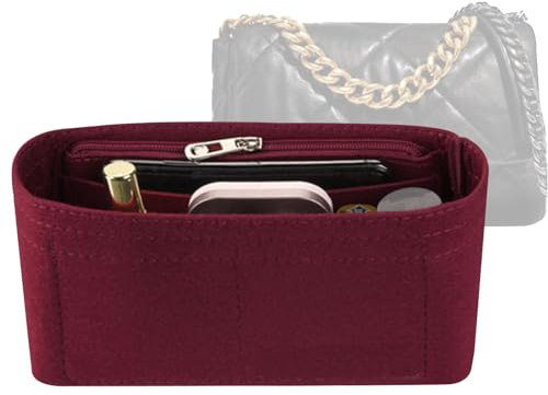 Lckaey Geldbörsen-Organizer-Einsatz für Chanel 19 kleine Taschen-Organizer mit seitlicher Reißverschlusstasche, Weinrot 1016, 24 x 7 x 12 cm