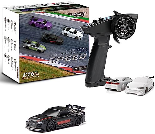 FLYCOLOR Turbo RC 1:76 Mini Sportwagen 4CH 2,4 GHz Fernbedienung Full Proportional RTR Kit mit 2 austauschbaren Karosserie Shell (C74-Schwarz)