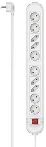 Hama Steckdosenleiste 10-Fach, Schalter, Wandmontage, 1,5m (Steckdosenleiste mit Schalter, 10 Fach Steckdosenleiste, Mehrfachsteckdose, Mehrfachstecker, mit Berührungsschutz, beleuchtet, 45°) weiß
