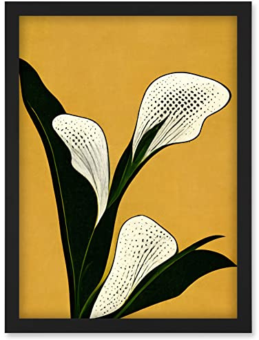 Doppelganger33 LTD Art Deco Pop Art White Calla Lily Flower Plant Artwork Framed Wall Art Print A4